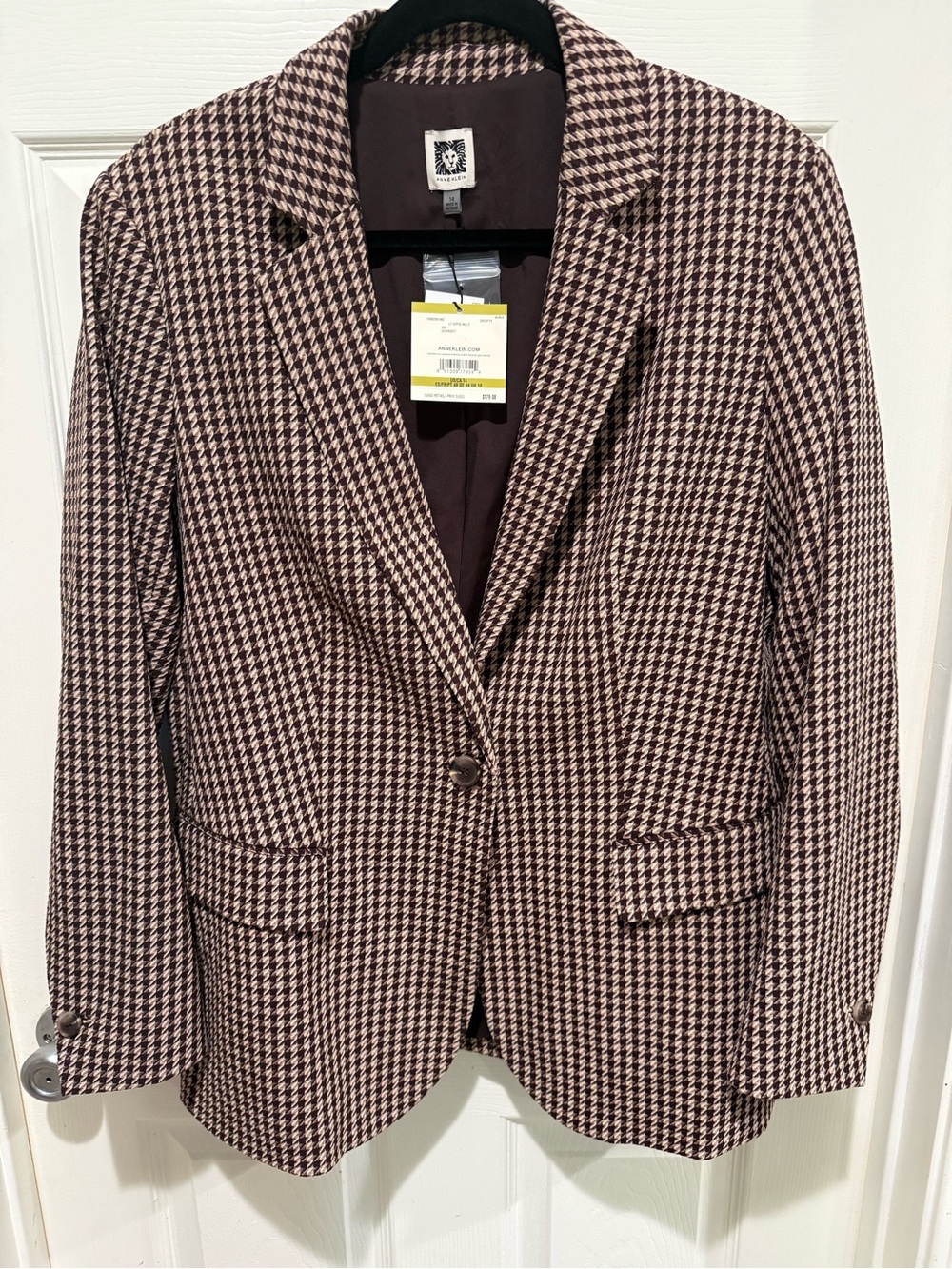 Ann Klein Women’s Houndstooth Blazer - Brown/White